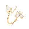Clear Cubic Zirconia Butterfly Open Cuff Ring with Shell RJEW-P204-01G-1