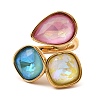 Teardrop & Square Glass Open Cuff Rings RJEW-G289-01G-08-2