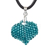 3D Heart Glass Seed Beads Pendant Necklaces NJEW-MZ00046-01-1