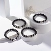 Round Natural Lava Rock with Alloy Beads Stretch Bracelet BJEW-JB07459-2