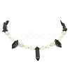 Natural Obsidian Bullet & Synthetic Moonstone Beaded Necklaces NJEW-JN04406-01-2