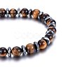 Non-magnetic Synthetic Hematite & Natural Tiger Eye Beaded Stretch Bracelets Set SJEW-H584-12-3