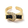 Cubic Zirconia Rectangle with Moon Open Cuff Ring RJEW-C041-06G-01-2