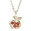 Apple Brass Micro Pave Cubic Zirconia with Natural Agate(Dyed) Pendants Necklaces NJEW-TA00154-1