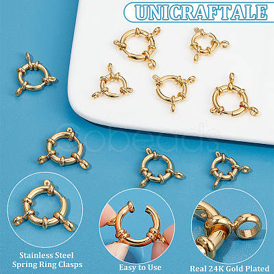 Unicraftale 9Pcs 3 Styles Ion Plating(IP) 304 Stainless Steel Spring Ring Clasps STAS-UN0052-55-1