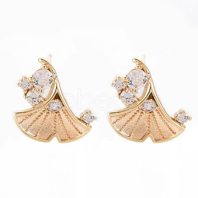 Brass Micro Pave Clear Cubic Zirconia Stud Earrings Findings KK-T062-76G-NF-1