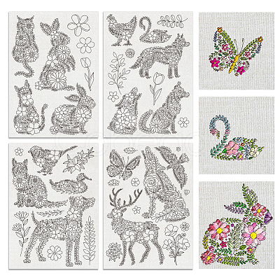 4 Sheets 11.6x8.2 Inch Stick and Stitch Embroidery Patterns DIY-WH0455-174-1