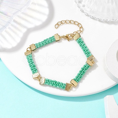 Braided Waxed Polyester Rectangle Link Chain Bracelets BJEW-JB10000-01-1