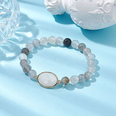 8mm Round Natural Cloudy Quartz Beaded Stretch Bracelets BJEW-JB10572-1