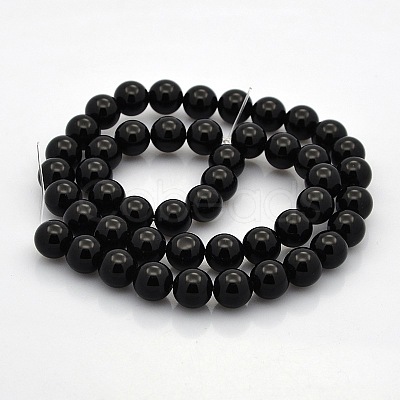 Round Natural Black Onyx Beads Strands G-N0120-26-8mm-1