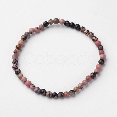 Natural Rhodonite Round Bead Stretch Bracelets X-BJEW-L594-B06-1