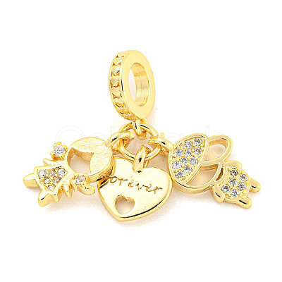 Rack Plating Brass Micro Pave Cubic Zirconia European Dangle Charms KK-P270-02D-G-1