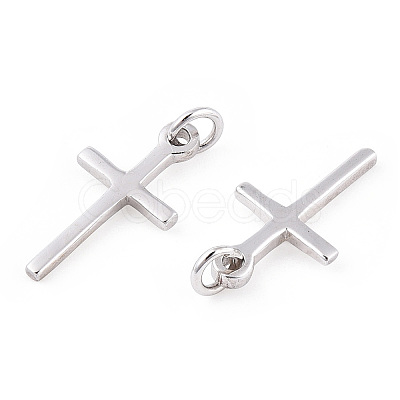 Rhodium Plated 925 Sterling Silver Religion Cross with 925 Stamp & Jump Rings STER-T007-51P-1