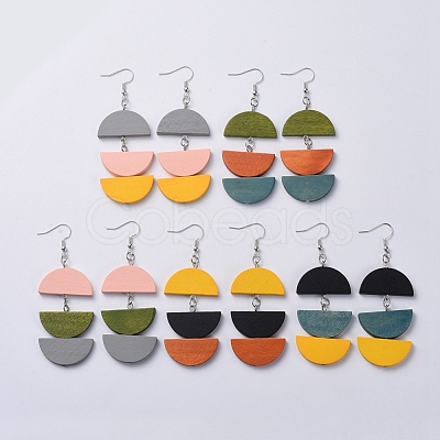 Semicircle Wood Dangle Earrings X-EJEW-JE03892-1