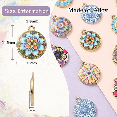 40Pcs 8 Styles Alloy Printed Pendants PALLOY-CJ0002-54-1