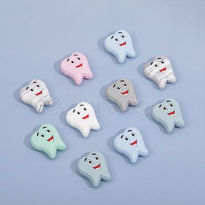 SUPERFINDINGS 14Pcs 7 Colors Tooth Food Grade Eco-Friendly Silicone Beads SIL-FH0001-06-1