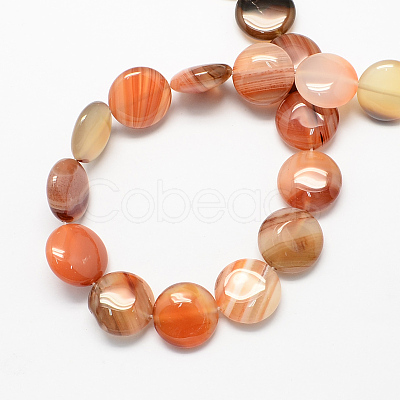 Flat Round Gemstone Natural Red Agate Stone Beads Strands G-S110-14mm-03-1