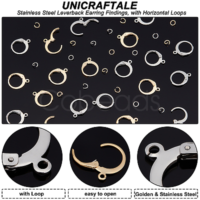 Unicraftale 80Pcs 2 Colors 304 Stainless Steel Leverback Earring Findings STAS-UN0038-39-1