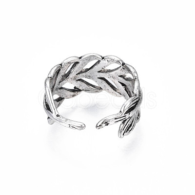 Alloy Leaf Wrap Open Cuff Ring for Women RJEW-T009-30AS-1