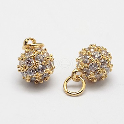 Round Brass Micro Pave Grade AAA Cubic Zirconia Charms ZIRC-O022-47G-NR-1