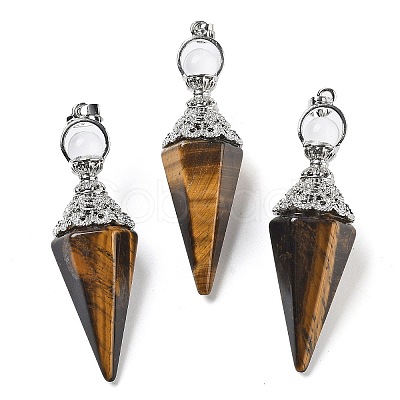 Natural Tiger Eye Faceted Cone Big Pendants G-P552-04P-06-1