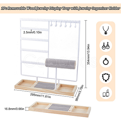 Removable Wood Jewelry Display Tray with Iron Jewelry Organizer Holder for Earrings Rings ODIS-WH0050-12B-1