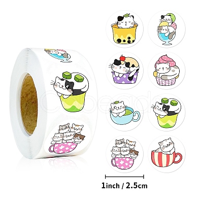 Round Paper Cat in Cup Cartoon Sticker Rolls X-PW-WG36611-01-1