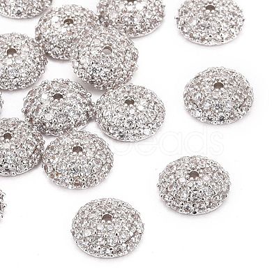 Apetalous Half Round/Dome Brass Micro Pave Cubic Zirconia Bead Caps X-ZIRC-D062-P-1