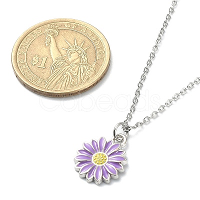 Alloy Enamel Sunflower Pendant Necklace with 304 Stainless Steel Chains NJEW-JN04412-02-1