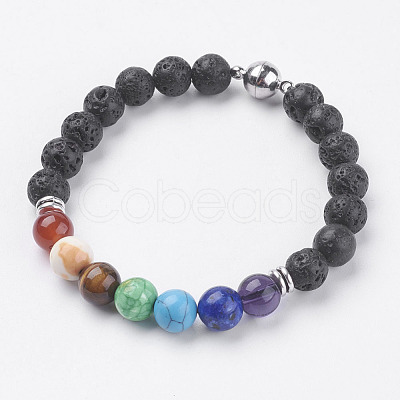 Natural Lava Rock Beads Stretch Bracelets BJEW-I241-13A-1