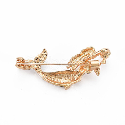 Crystal Rhinestone Mermaid Brooch with Imitation Pearl JEWB-N007-025LG-FF-1