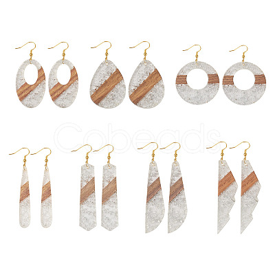 Biyun 14Pcs 7 Styles Transparent Resin & Walnut Wood Pendants RESI-BY0001-06-1