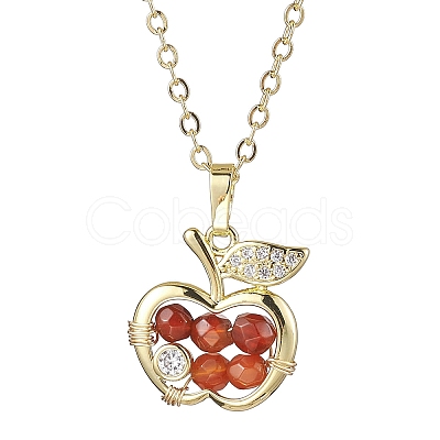 Apple Brass Micro Pave Cubic Zirconia with Natural Agate(Dyed) Pendants Necklaces NJEW-TA00154-1