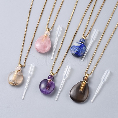 Natural Gemstone Perfume Bottle Pendant Necklaces NJEW-F251-12-1