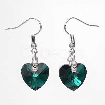 Heart Glass Dangle Earrings EJEW-JE01737-1