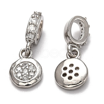 Brass Micro Pave Clear Cubic Zirconia European Dangle Charms ZIRC-H119-03-1