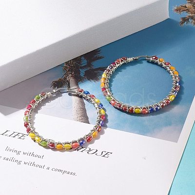 Glass Beaded Big Hoop Earrings EJEW-JE04817-1