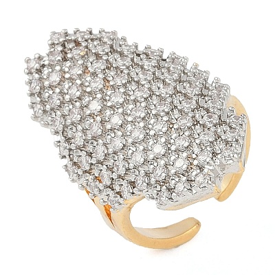 Owl Brass Micro Pave Clear Cubic Zirconia Open Cuff Ring for Women RJEW-Q819-14G-1