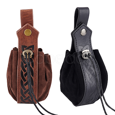 Globleland 2Pcs 2 Colors PU Leather & Suede Fabric Waist Belt Pouch AJEW-GL0002-03-1