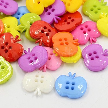 Mixed Color 4-Hole Apple Acrylic Buttons for Clothes Accessories Crafts X-BUTT-E038-M-1