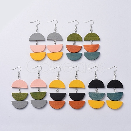 Semicircle Wood Dangle Earrings X-EJEW-JE03892-1