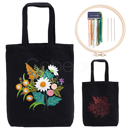 DIY Flower Pattern Tote Bag Embroidery Making Kit DIY-WH0349-21B-1