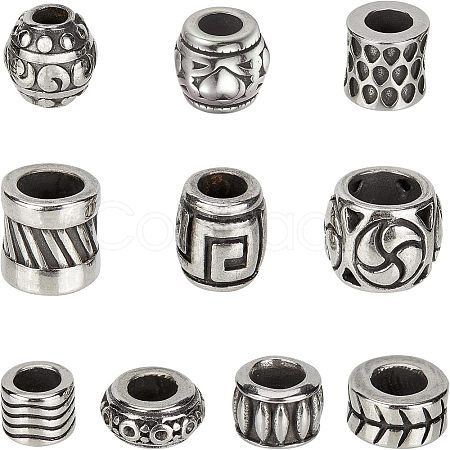 Nbeads 10 Style 304 Stainless Steel European Beads STAS-NB0001-09AS-1