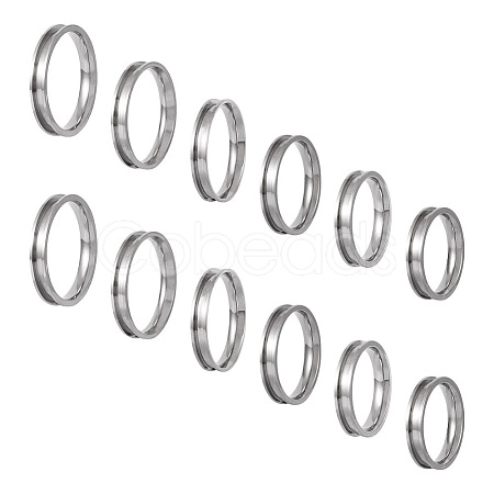  12Pcs 6 Size 201 Stainless Steel Grooved Finger Ring Settings RJEW-TA0001-06P-1