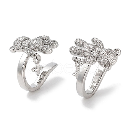 Bear & Star Brass Micro Pave Cubic Zirconia Cuff Earrings for Women EJEW-E310-18P-1