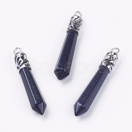 Brass Synthetic Blue Goldstone Big Pointed Pendants G-E467-40K-RS-1