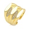 Brass Micro Pave Cubic Zirconia Cuff Finger Rings, Oval Rings for Women, Real 18K Gold Plated, Inner Diameter: Adjustable 