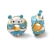 Cartoon Animal Donut Alloy Enamel European Beads, Large Hole Beads, Imitation Food, Light Blue, 14x12x7mm, Hole: 4mm