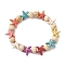 Beach Starfish Dye Synthetic Turquoise Beaded Stretch Barcelets, Summer Wood Beaded Stretch Bracelets for Women, Colorful, Inner Diameter: 1-7/8~2 inch(4.7~5.1cm), Bead: 7x8~8.5mm, Starfish: 14x14mm