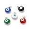 304 Stainless Steel Evil Eye Enamel Charms, Flat Round Charm, Stainless Steel Color, Mixed Color, 7.5x6x3mm, Hole: 1mm